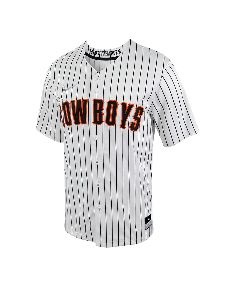 Men's Nike White, Black Oklahoma State Cowboys Pinstripe Replica Full-Button Baseball Jersey