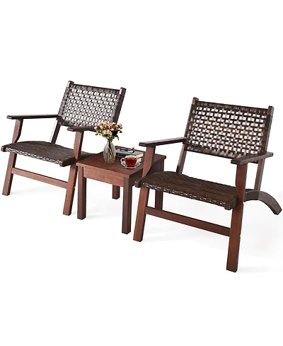 Costway 3PCS Patio Rattan Furniture Set Coffee Table