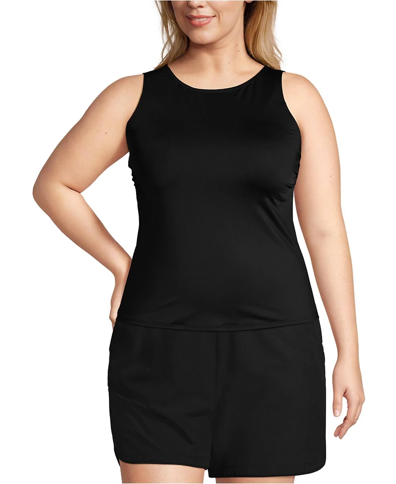 Lands' End Women's Plus Chlorine Resistant High Neck Upf 50 Sun Protection Modest Tankini Swimsuit Top
