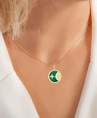Malachite & Cubic Zirconia Star Sun Disc 18" Pendant Necklace