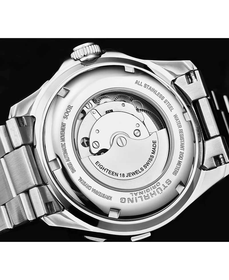 Stuhrling Men's Aquadiver Silver-tone Stainless Steel , Purple Dial , 45mm Round Watch
