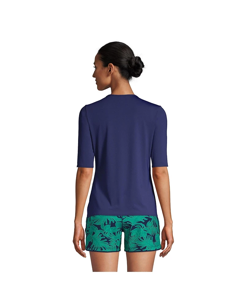 Lands' End Petite Crew Neck Rash Guard Upf 50 Swim Tee