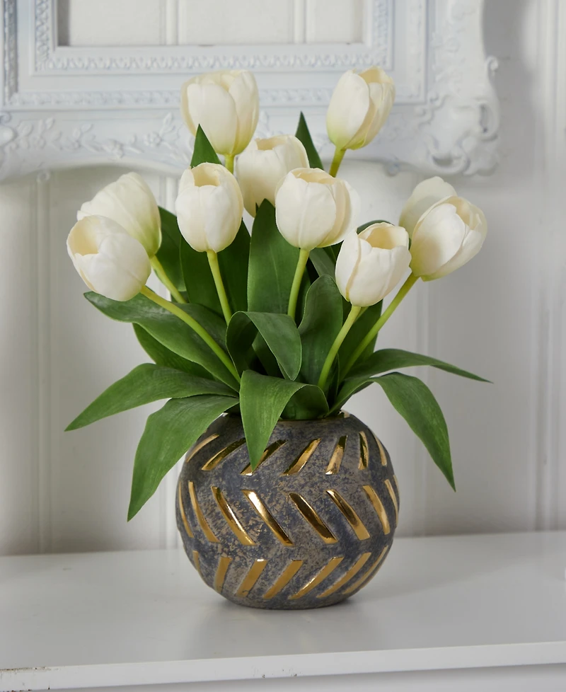 Nearly Natural Tulip Artificial Arrangement Decorative Vase