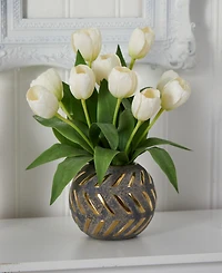 Nearly Natural Tulip Artificial Arrangement Decorative Vase
