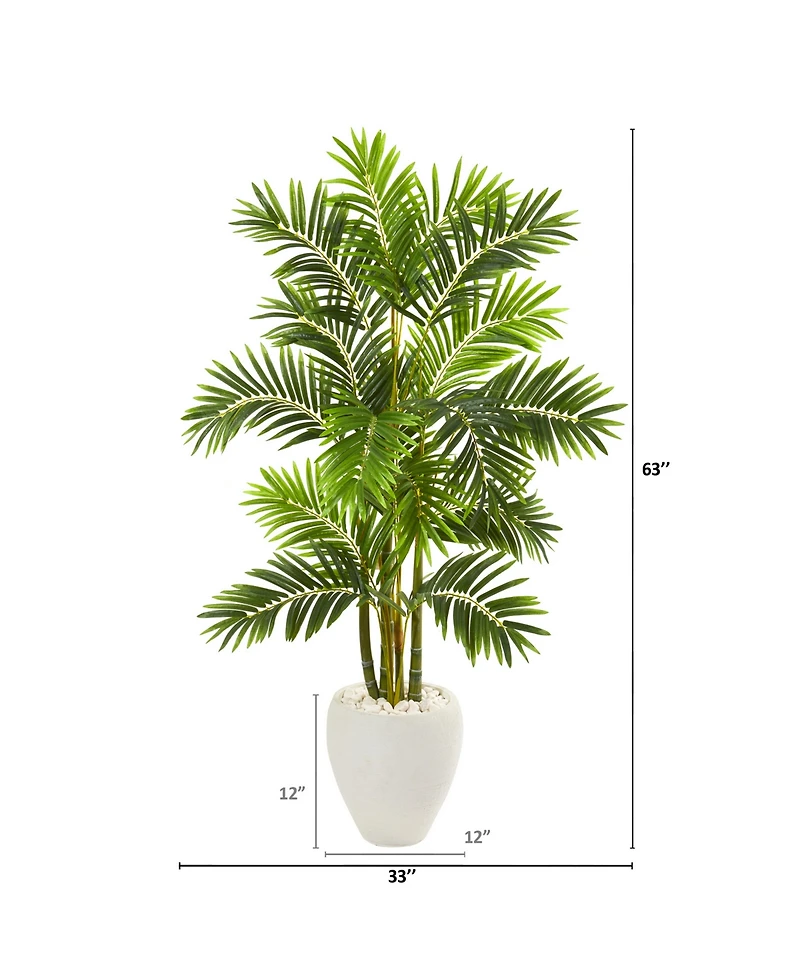 Nearly Natural 63" Areca Palm Artificial Tree in White Planter