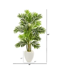 Nearly Natural 63" Areca Palm Artificial Tree in White Planter