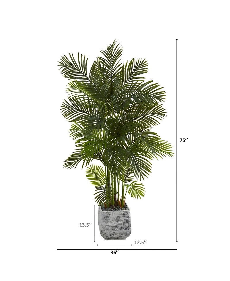 Nearly Natural 75in. Areca Palm Artificial Tree in White Planter