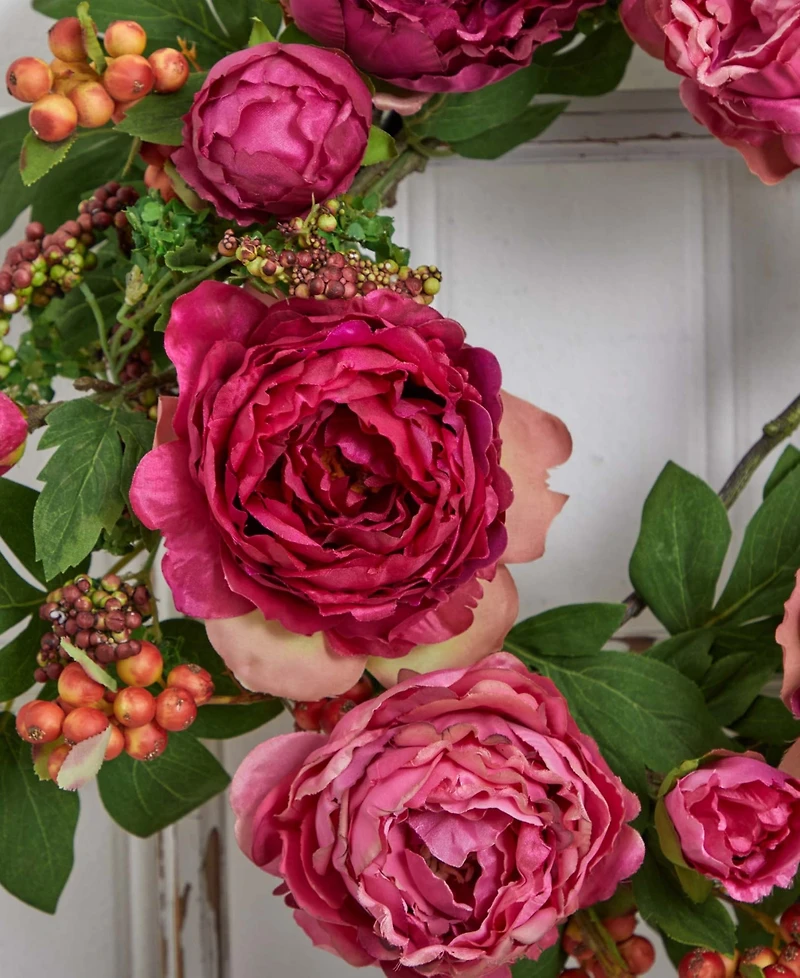 Nearly Natural 20" Peony and Berry Wreath