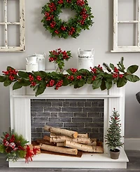 Nearly Natural Berry Boxwood in Glass Jar