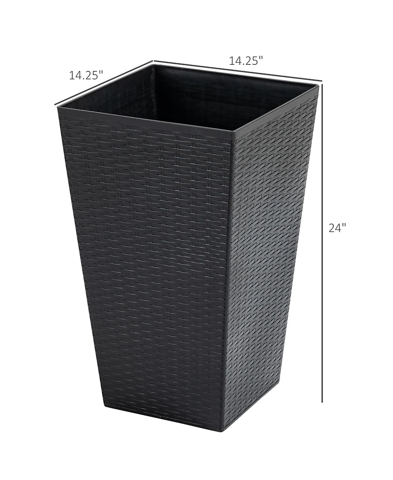 Outsunny Set of 3 Tall Planters, Outdoor & Indoor Flower Pot Set for Front Door, Entryway, Patio and Deck, Black