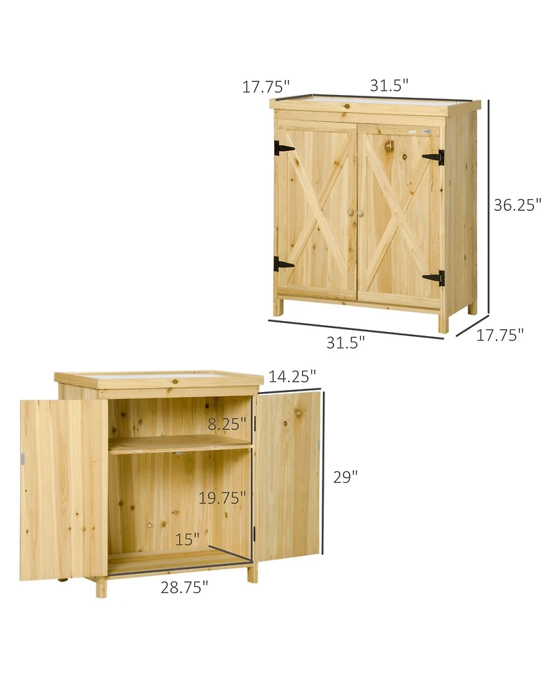 Outsunny Wooden 3Garden Storage Tool Shed with Galvanized Top, Natural