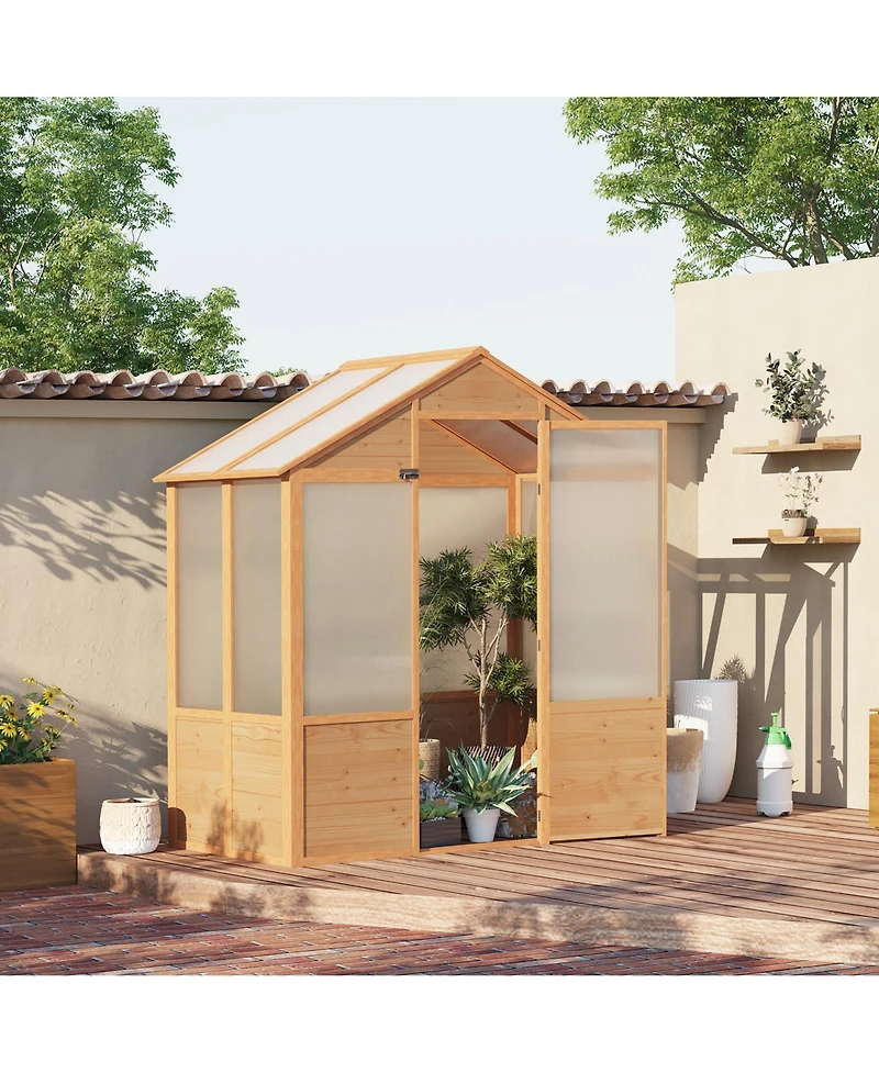 Outsunny 6' x 4' x 7' Polycarbonate Greenhouse, Walk-in Hot House Kit, Hobby Greenhouse with Lockable Door, Level 5 Wind Resistant Wooden Frame