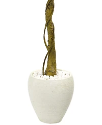 Nearly Natural 5.5' Ficus Artificial Tree in White Oval Planter Uv Resistant