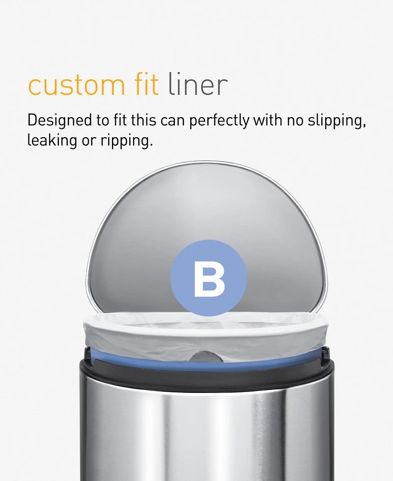 Simplehuman Code B 150pk Custom Fit Liners with 5 Quick Dispense Packs, 6L Bathroom Trash Bag Liners