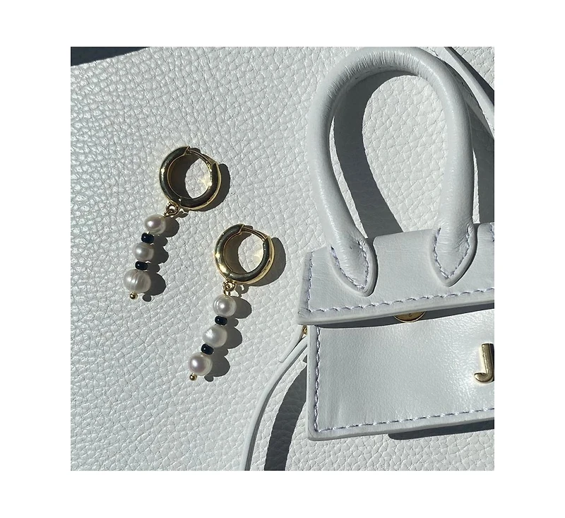 Joey Baby 18K Gold Plated Freshwater Pearl with Black Japanese Beads - Victoria Earrings For Women