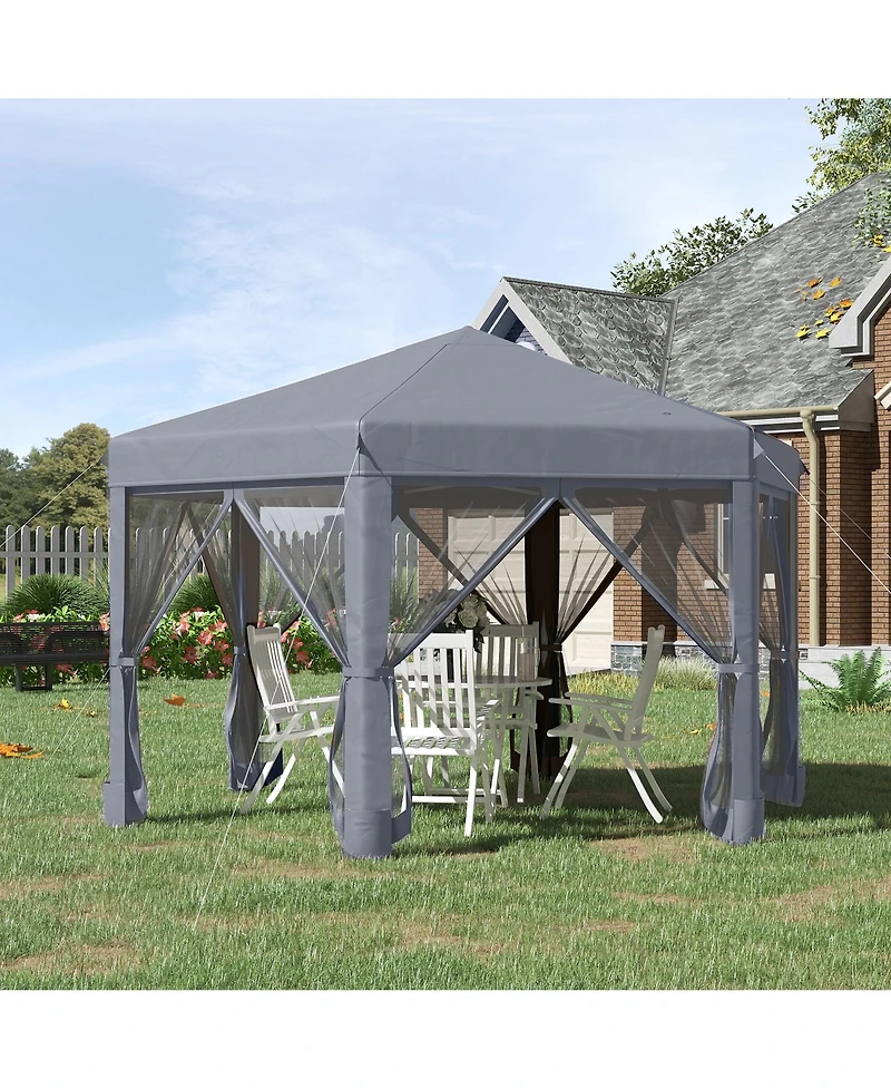 Outsunny 13' x 13' Pop Up Hexagonal Canopy Tent w/ Mesh Sidewalls,