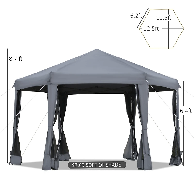 Outsunny 13' x 13' Pop Up Hexagonal Canopy Tent w/ Mesh Sidewalls,