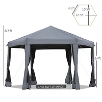 Outsunny 13' x 13' Pop Up Hexagonal Canopy Tent w/ Mesh Sidewalls,