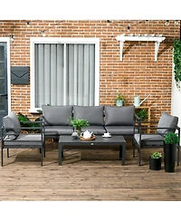 Outsunny Patio Furniture Set 4 Pieces, Outdoor Conversation Set with Water-Resistant Cushions, Coffee Table, 3-Seater Sofa, 2 Chairs for Backyard Porc