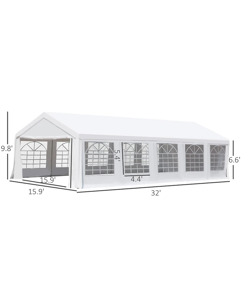 Outsunny 16' x 32' Large Outdoor Carport Canopy Party Tent with Removable Protective Sidewalls & Versatile Uses, White