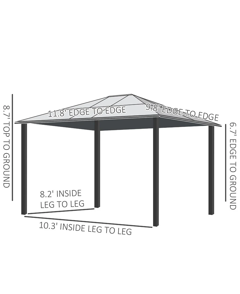 Outsunny 10x12 Polycarbonate Hardtop Gazebo, Gazebo Canopy with Aluminum Frame, Curtains and Netting for Garden, Patio, Backyard, Beige