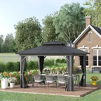 Outsunny 10' x 12' Metal Roof Hardtop Gazebo w/ Curtains & Netting,