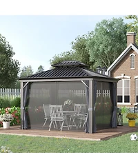 Outsunny 10' x 12' Hardtop Patio Gazebo, Netting Curtains,