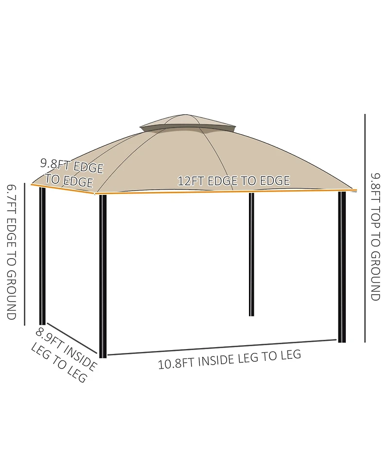 Outsunny 10' x 12' Outdoor Gazebo, Patio Gazebo Canopy Shelter w/ Double Vented Roof, Zippered Mesh Sidewalls, Solid Steel Frame, Beige