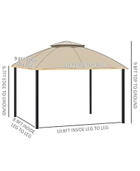 Outsunny 10' x 12' Outdoor Gazebo, Patio Gazebo Canopy Shelter w/ Double Vented Roof, Zippered Mesh Sidewalls, Solid Steel Frame, Beige