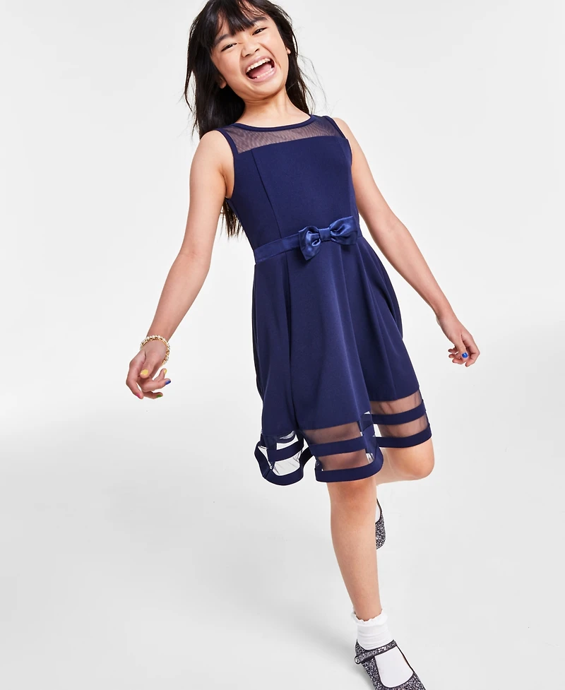 Calvin Klein Big Girls Illusion Mesh Bow Front Dress