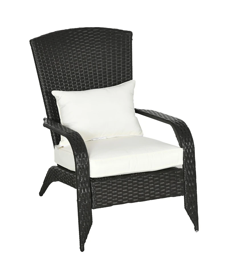 Outsunny Patio Wicker Adirondack Chair, Outdoor All-Weather Rattan Fire Pit Chairs w/ Soft Cushions, Tall Backrest, Tilted Seat, and Comfortable Armre