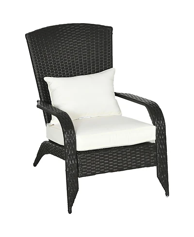Outsunny Patio Wicker Adirondack Chair, Outdoor All-Weather Rattan Fire Pit Chairs w/ Soft Cushions, Tall Backrest, Tilted Seat, and Comfortable Armre