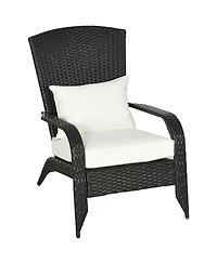 Outsunny Patio Wicker Adirondack Chair, Outdoor All-Weather Rattan Fire Pit Chairs w/ Soft Cushions, Tall Backrest, Tilted Seat, and Comfortable Armre