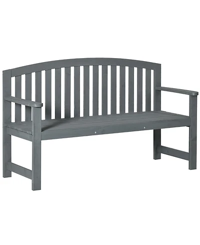 Outsunny 56" Outdoor Wood Bench, 2-Seater Wooden Garden Bench with Slatted Seat, Backrest & Arm Rests for Patio, Porch, Poolside, Balcony, Gray