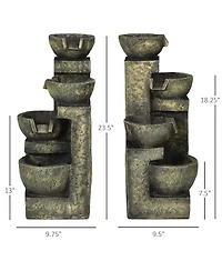 Outsunny Outdoor Fountain with Adjustable Flow & Led Lights, Stone Look