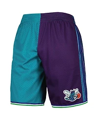 Men's Mitchell & Ness Teal, Purple Charlotte Hornets Hardwood Classics 1999 Split Swingman Shorts