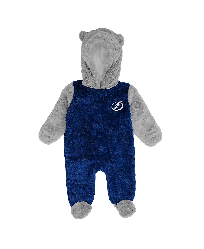 Newborn and Infant Boys Girls Blue Tampa Bay Lightning Game Nap Teddy Fleece Bunting Full-Zip Sleeper