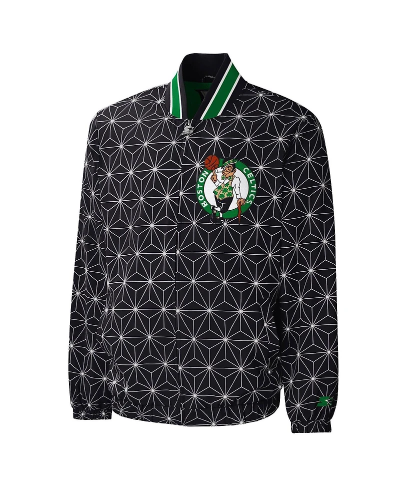 Men's Starter Black Boston Celtics In-Field Play Fashion Satin Full-Zip Varsity Jacket