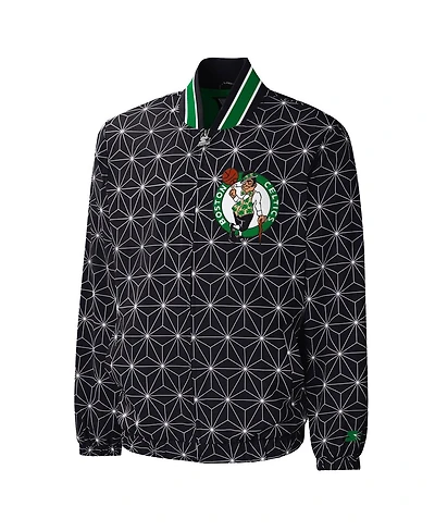 Men's Starter Black Boston Celtics In-Field Play Fashion Satin Full-Zip Varsity Jacket