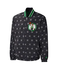 Men's Starter Black Boston Celtics In-Field Play Fashion Satin Full-Zip Varsity Jacket