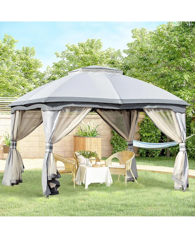 Outsunny 10' x 12' 2-Level Outdoor Gazebo Tent w/ Zippe Mesh Sidewalls