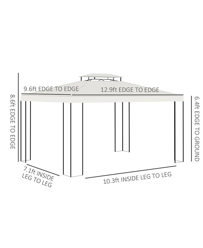 Outsunny 13' x 10' Patio Gazebo Outdoor Canopy Shelter with Double Vented Roof, Steel Frame for Lawn Backyard and Deck, Cream White