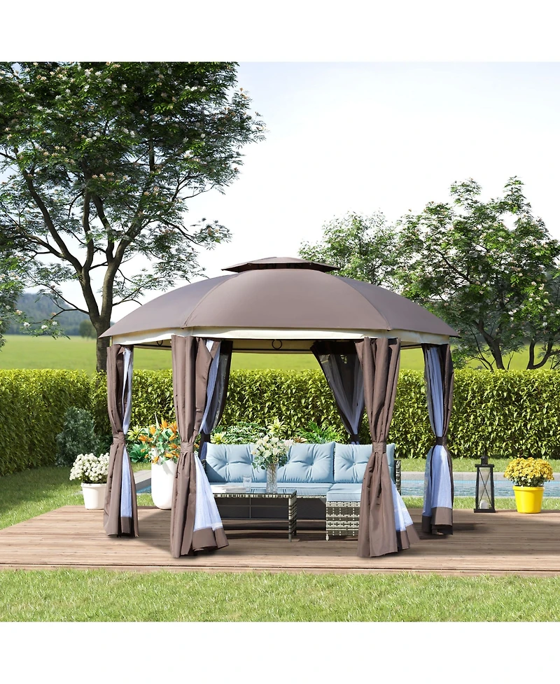 Outsunny 12' x 12' Round Outdoor Patio Gazebo Canopy with 2-Tier Roof