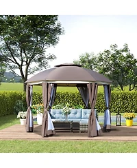 Outsunny 12' x 12' Round Outdoor Patio Gazebo Canopy with 2-Tier Roof
