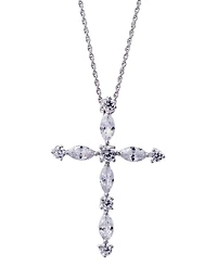 Giani Bernini Cubic Zirconia Marquise & Round Cross 24" Pendant Necklace in Sterling Silver, Created for Macy's