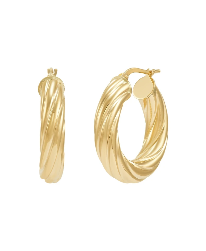 Italian Gold Twist Hoop Earrings in 14k Gold, 1 inch