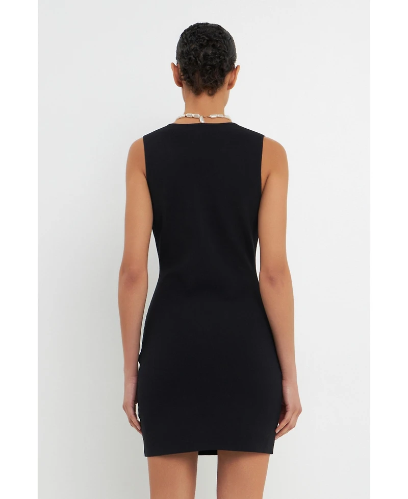 Grey Lab Women's Front Zip Sleeveless Knit Mini Dress