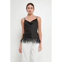 endless rose Women's Satin Cowl Neck Top with Feather