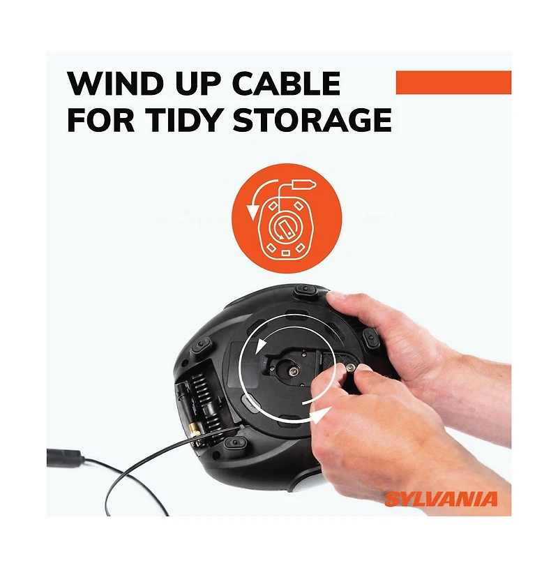 Sylvania Rapid Portable Tire Inflator - Large Led Digital Display Gauge with Quick Set Auto Stop Inflation and Setting Memory - Led Work Light