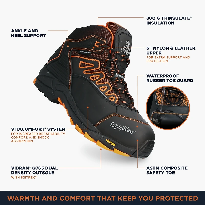 RefrigiWear Men's PolarForce Hiker Boot - Waterproof, Insulated Work Boots for Extreme Cold Weather with Astm Safety Toe